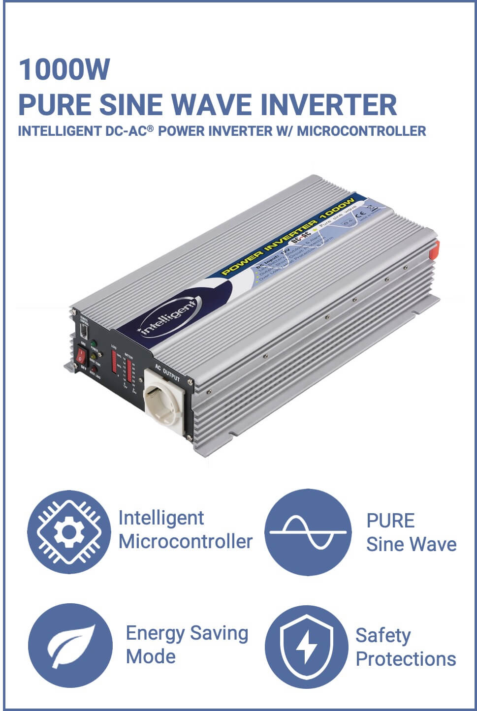 1000W Pure Sine Wave Power Inverter - Intelligent DC-AC® with