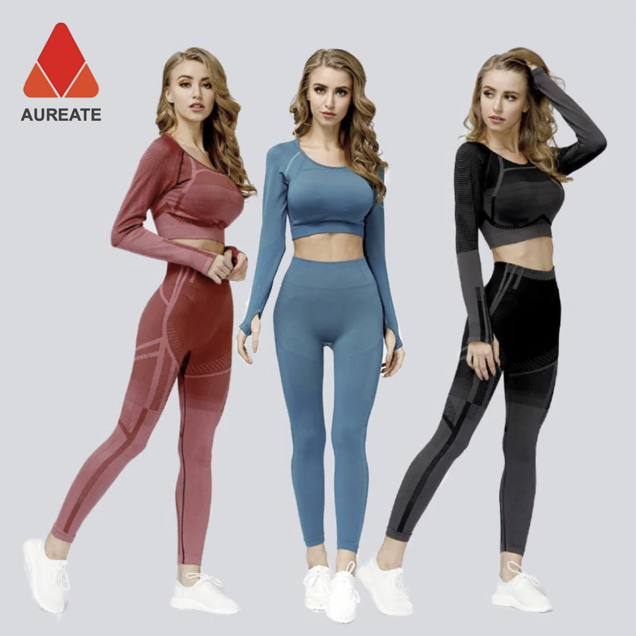 #6479 Long sleeve crop top and #5479 leggings Seamless Yoga Sportswear Set  for Women