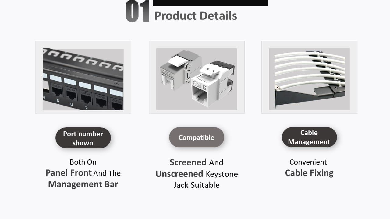 CRXCONEC FTP design keystone patch panel sesuai dengan UTP dan STP Keystone Jack, manajemen kabel dapat memungkinkan Anda mengatur kabel kabel dengan mudah