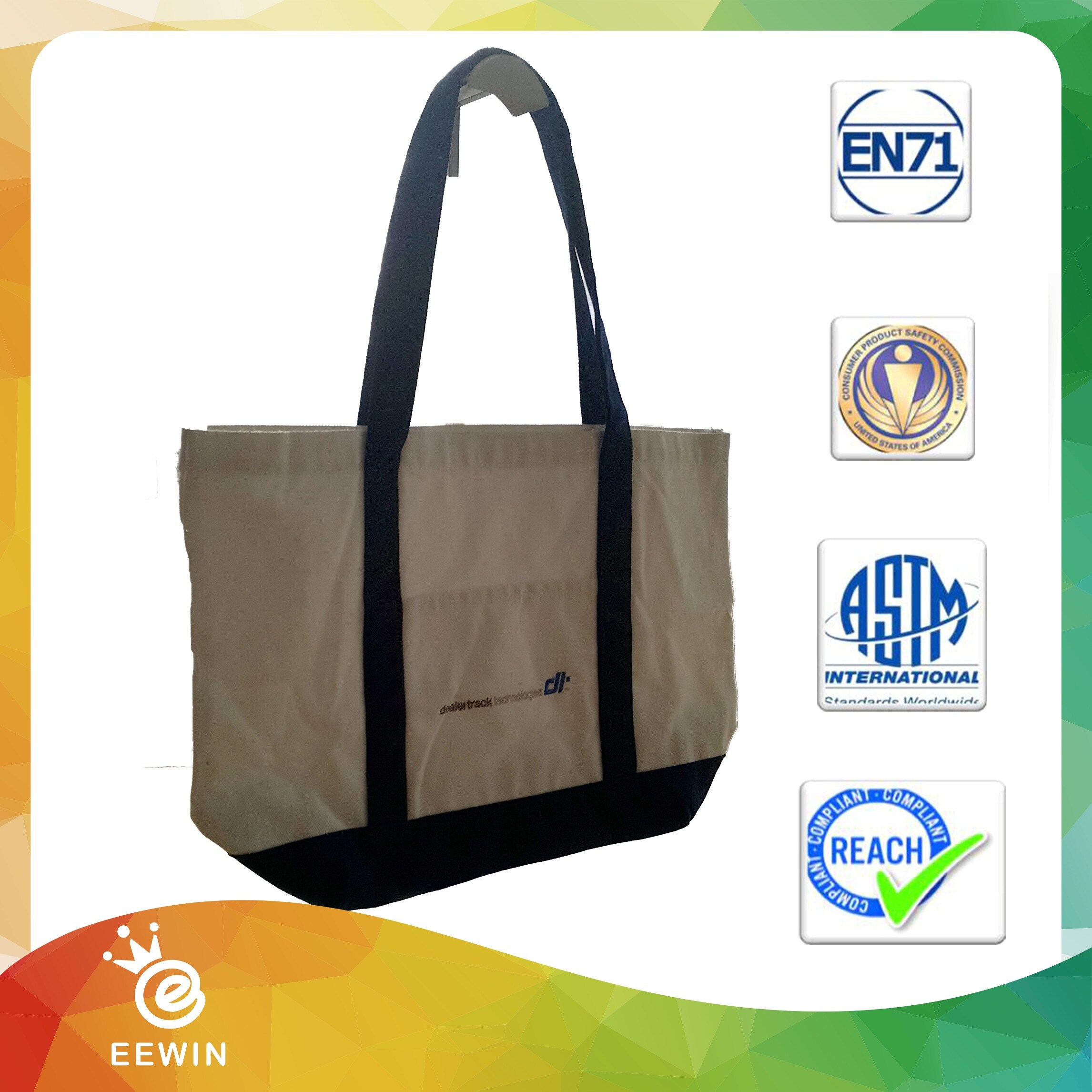Eco Friendly Canvas Top Quality Fabric Long Handle Bag