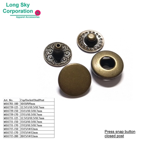 (MB17 series) Closed post Brass Metal Ring Spring Snap Buttons