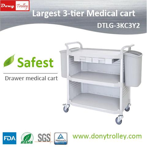 Drawer Medical Carts Largest Hospital Trolley 3 Tier Cabinet