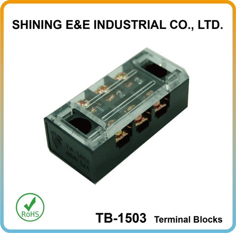2 Package of Two 4 Position 15A 600V Terminal Block w//Cover RoHS Free #TB-1504