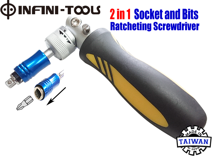Multiposition Socket & Bits Pivoting Head Ratchet Screwdriver, 2 in 1