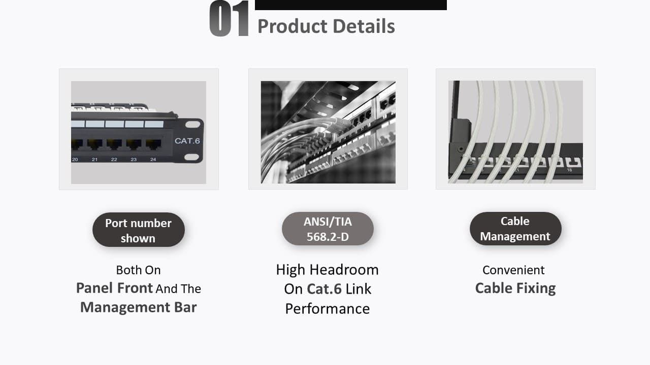 Le panneau de brassage c6 Keystone 24 ports convient aux fils solides et toronnés de 22AWG à 26AWG, prenant en charge les outils de poinçonnage 110 et Krone.