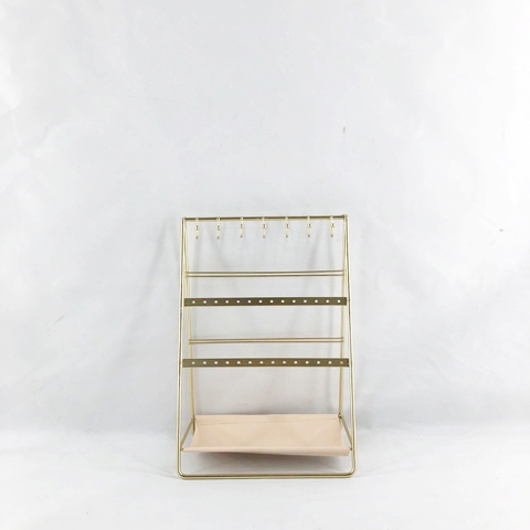 GOLD METAL JEWELRY HOLDER WITH PINK PU BASE