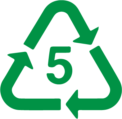 Recyclable plastic logo indicating PP5 material — safe, reusable, and eco-friendly for sustainable packaging.
