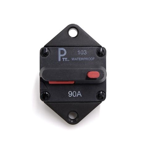 90 Amp / 12V- 48VDC Hi-Amp Waterproof Circuit Breaker with Manual Reset, Ignition Protected.Meet S.A.E. J1625