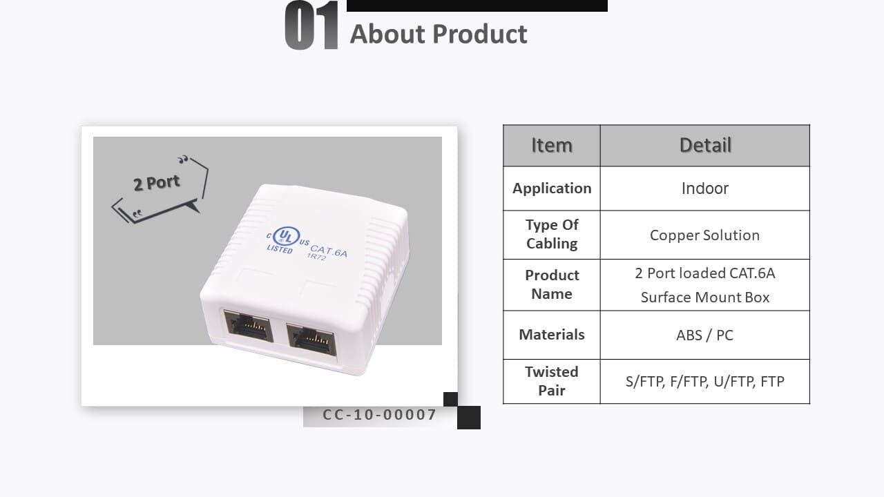 Die Crxconec Cat6A-Oberflächenmontagebox ist mit 23 ~ 26AWG STP-Ethernet-Kabeln der Kategorie 6a kompatibel. Sie ist eine gute Lösung für den Kabelinstallateur, wenn er an einer beliebigen Stelle eine zusätzliche Rj45-Wandsteckdose hinzufügen muss!