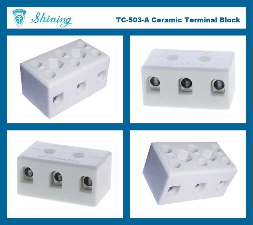 Porcelain 600V 50A 3 Pole Ceramic Terminal Block TC503A SHINING E&E