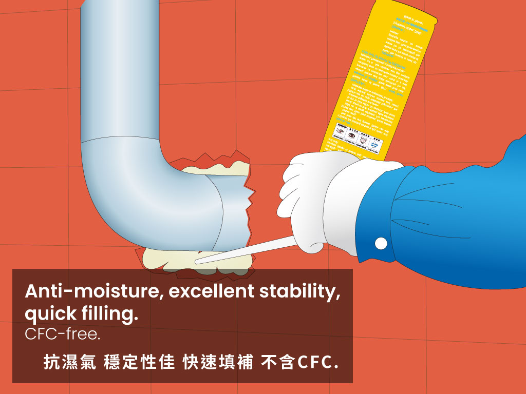 Key features of PowerBon 750ml Fire Block PU Foam – fire resistant, waterproof, shock absorbing, moisture resistant, cuttable and paintable