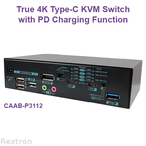 2 Ports True 4K USB-C KVM Switch with USB PD Function, DisplayPort