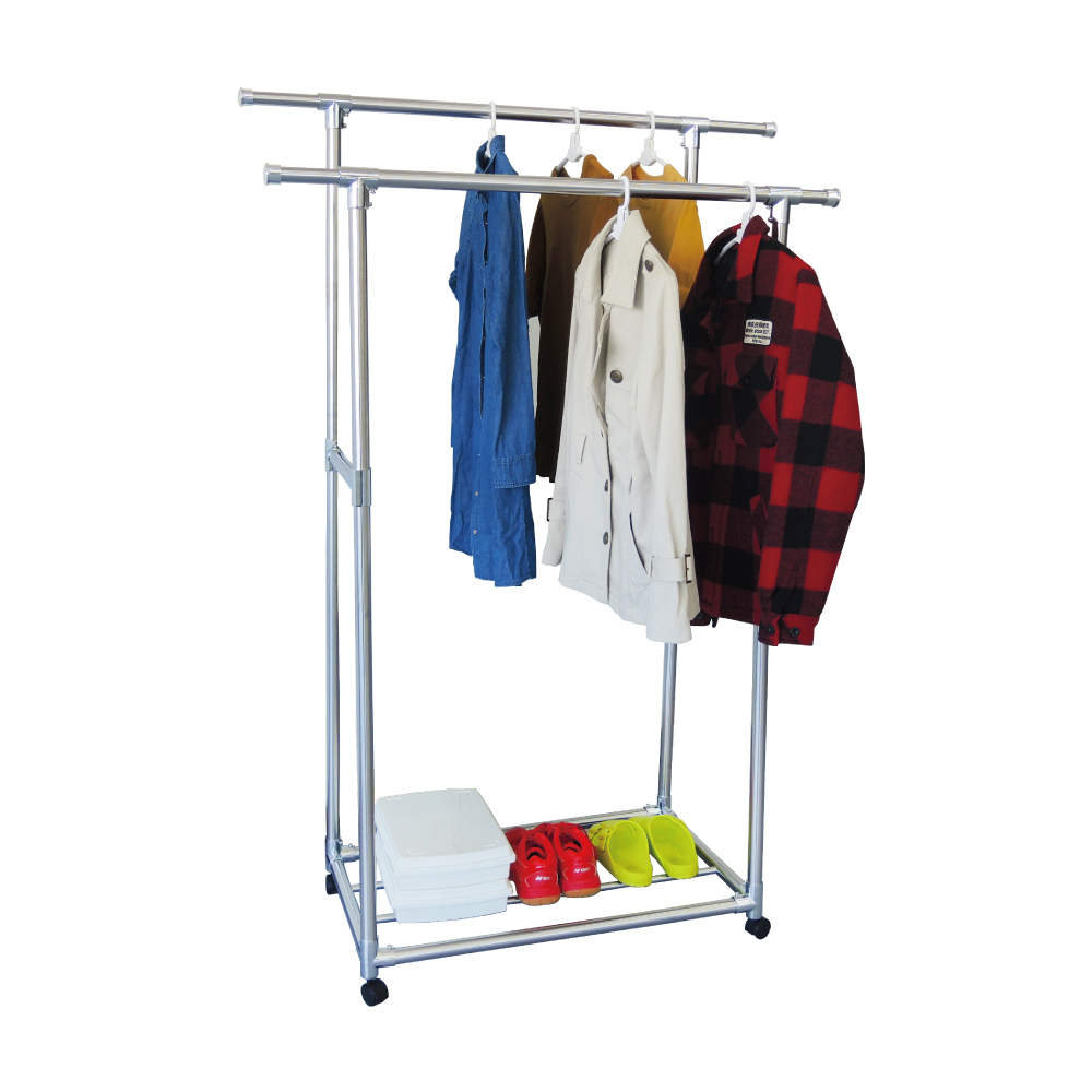 Double Pole Extendable Clothes Hanger with Metal Connector Stand and