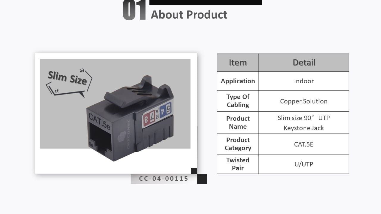 El conector trapezoidal CRXCONEC UTP de 90 grados se combina con la herramienta de manejo, es un diseño de dos colores, para que su centro de datos sea más simple y coherente, también proporcionamos una herramienta de perforación fácil y práctica.