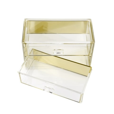 Beautiful 3 Drawers Makeup Organizer Rose Gold Container Makeup Case