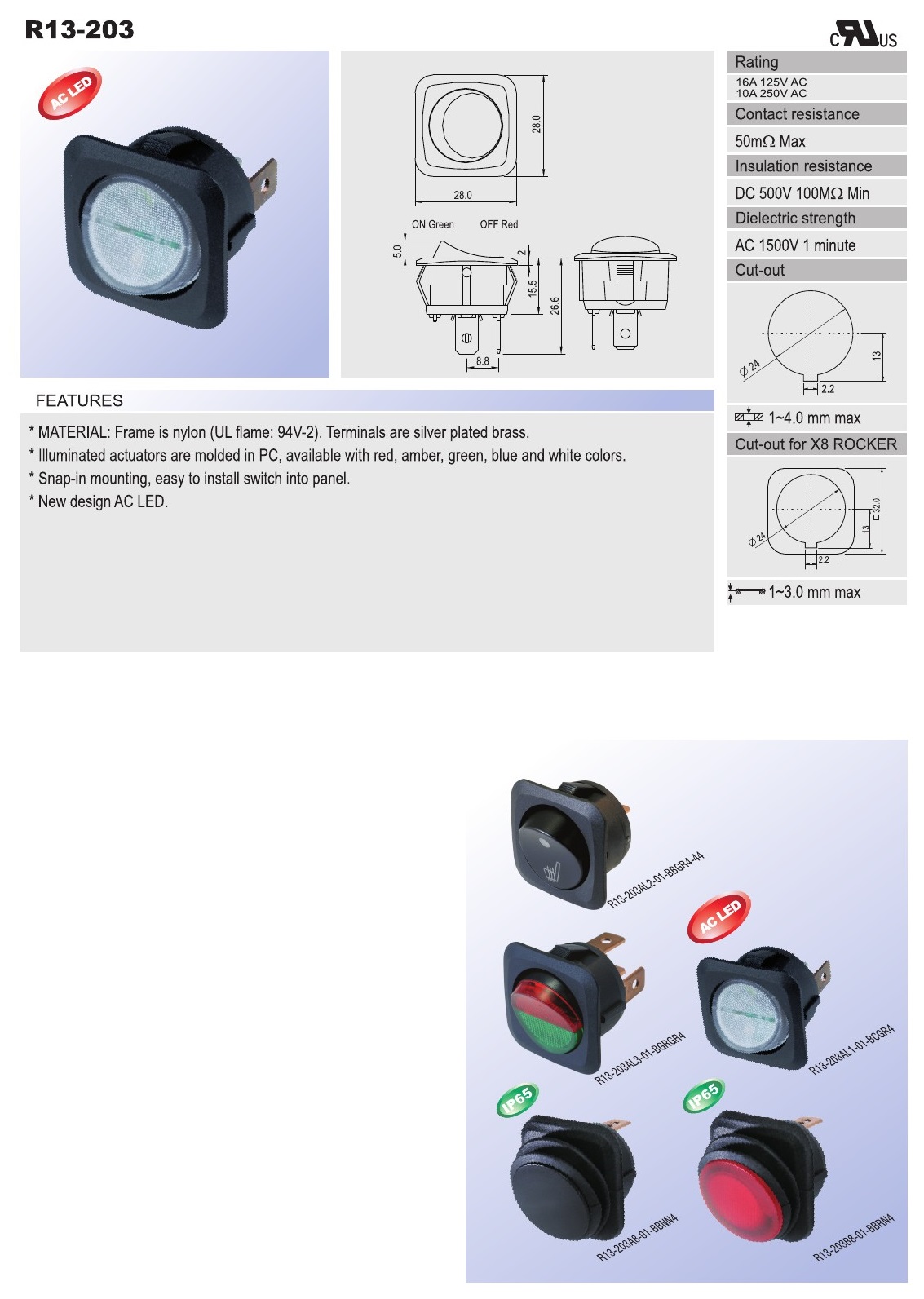 Rocker Switch AC SCI R13 203 SHIN CHIN INDUSTRIAL CO. LTD