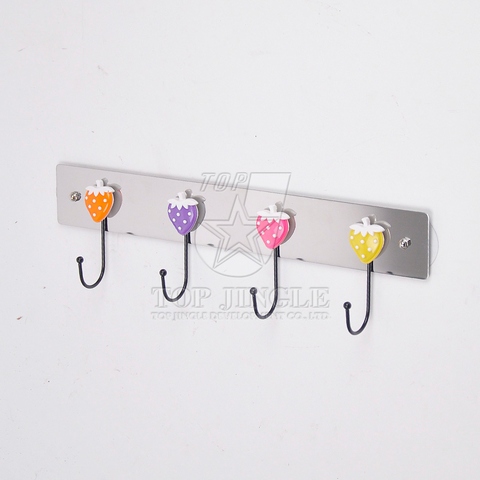 Stainless Board Removable Adhesive Sticker With 4pcs Strawberry  Shape Decoration Single Hooks