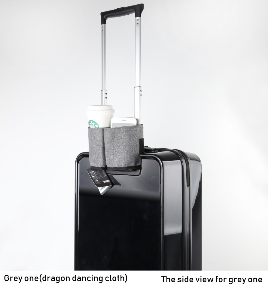 luggage with built in cup holder