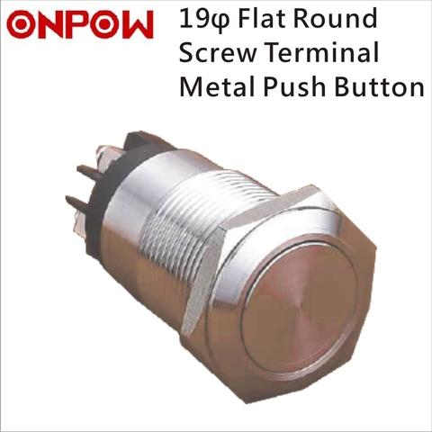 ONPOW 19mm Metal Push Button Switch Flat Round Screw Terminal