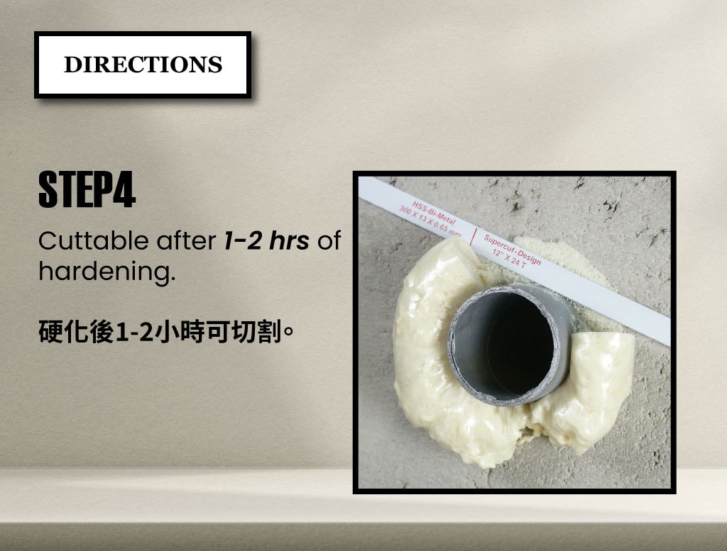 Step-by-step usage of PowerBon PU Foam Expanding Filler – spray water, apply upside down, foam expansion, cutting, sanding, and painting