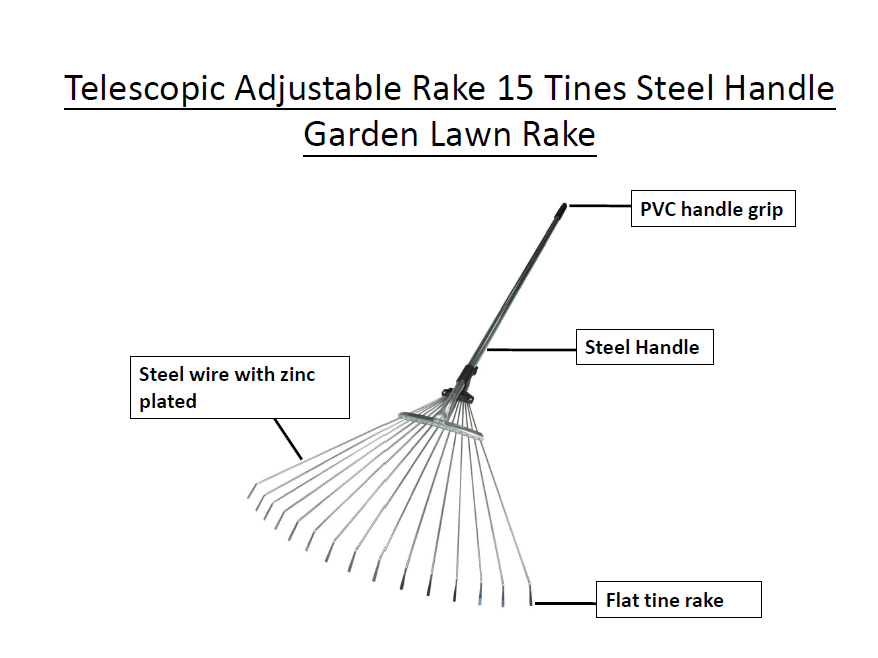 Telescopic Adjustable Rake 15 Tines Steel Handle Garden Lawn Rake ...