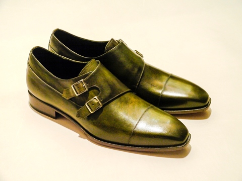 Olive Green Double Buckle Monk Strap Shoes | Taiwantrade.com