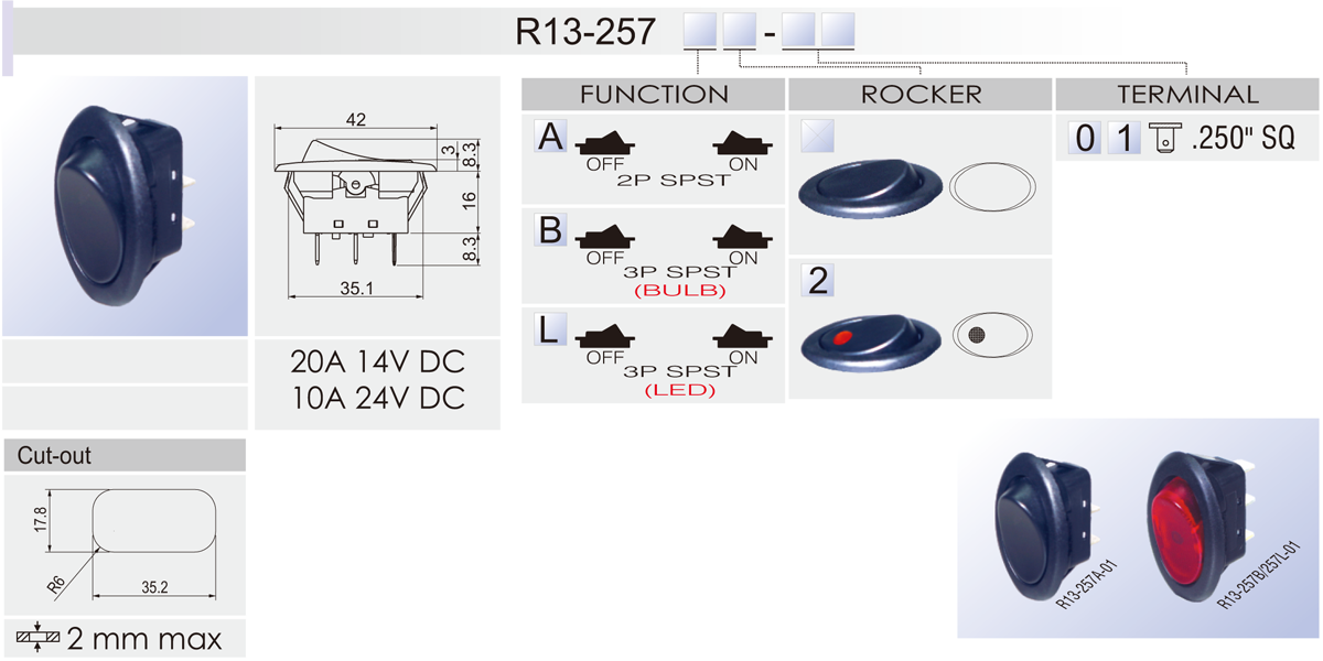 Rocker Switch DC SCI R13-257 | SHIN CHIN INDUSTRIAL CO., LTD.