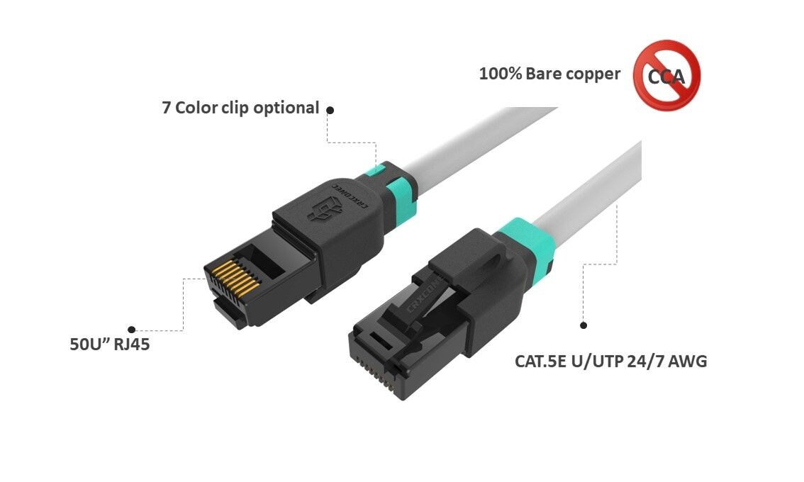 El cable de conexión de escorpión Cat.6 puede ensamblar sus propios clips de color, hace que su cable de conexión sea más fácil de identificar, puede cambiarlo usted mismo.