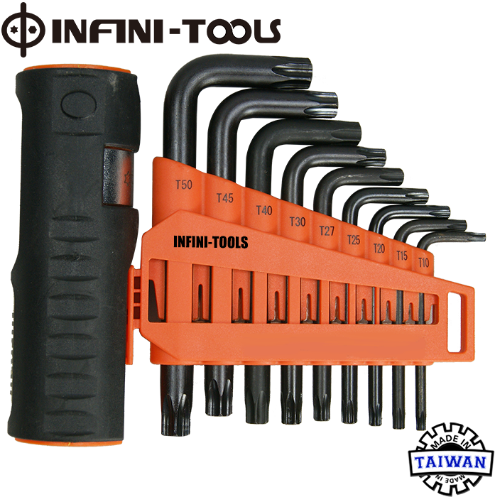 Short Arm Tamper Proof Star Allen Key Wrench Set ,9 PC With Turball