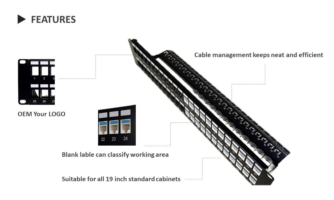 2U 48 Ports Flat Unloaded Copper Patch Panel Features