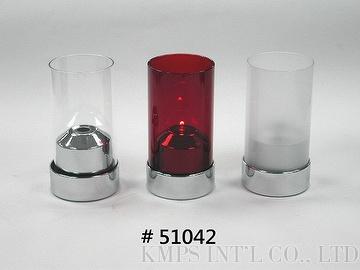 Candle Holder, Steel Base with Glass Cylinder, idea for commercial or residential use