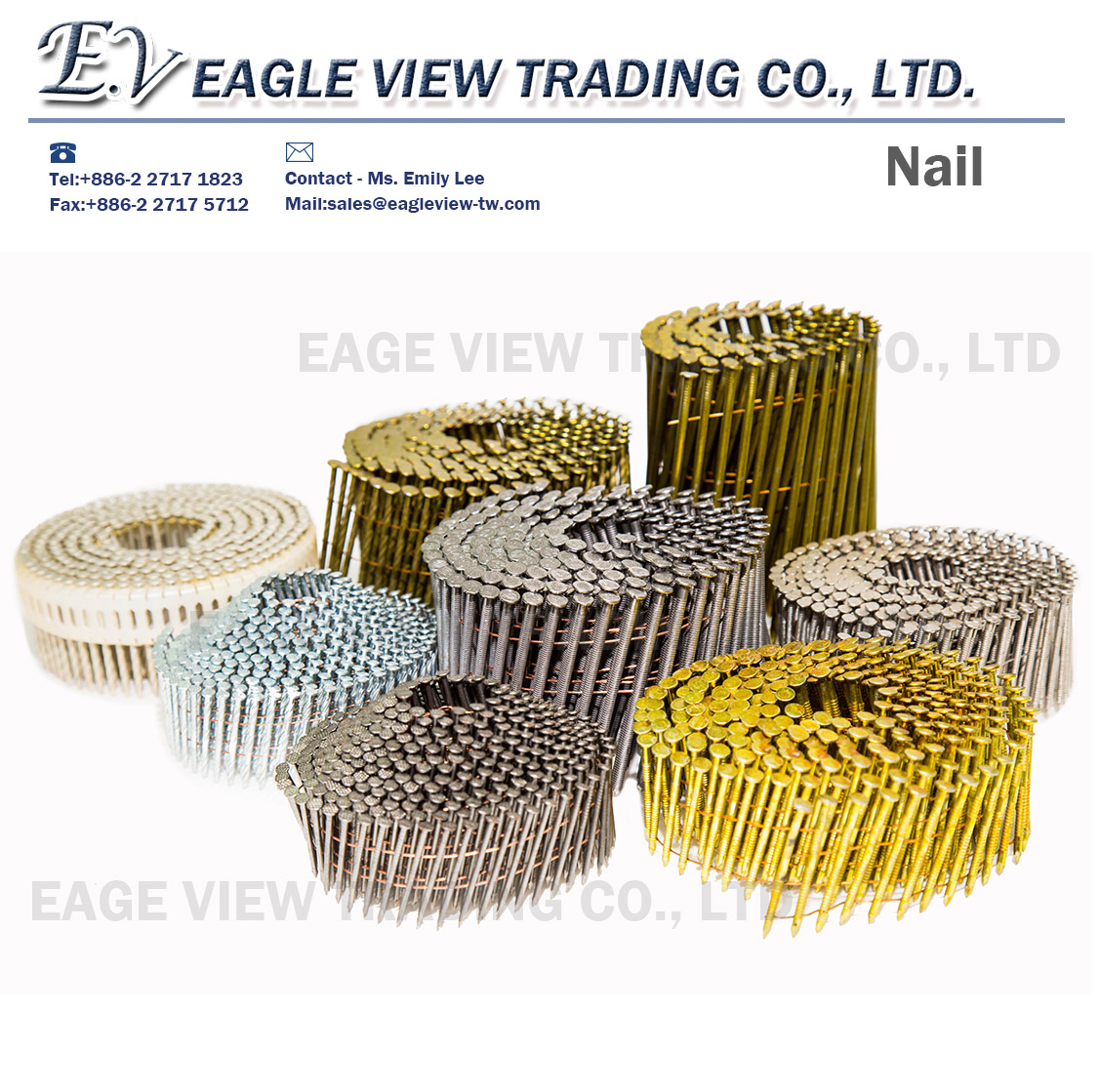 Fasteners, Coil nail, Plastic sheet coil nail, Roofing nail, Framing