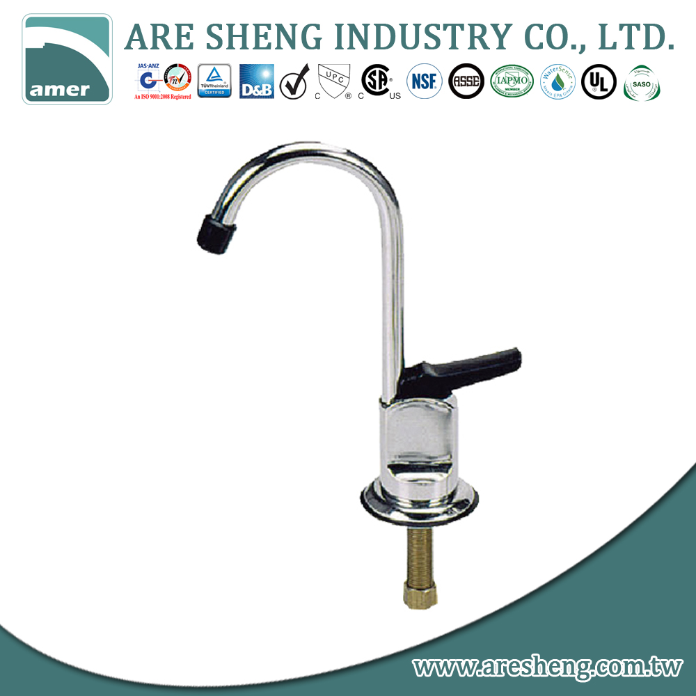 Brass drinking faucet with lever handle and plastic nozzle, chrome