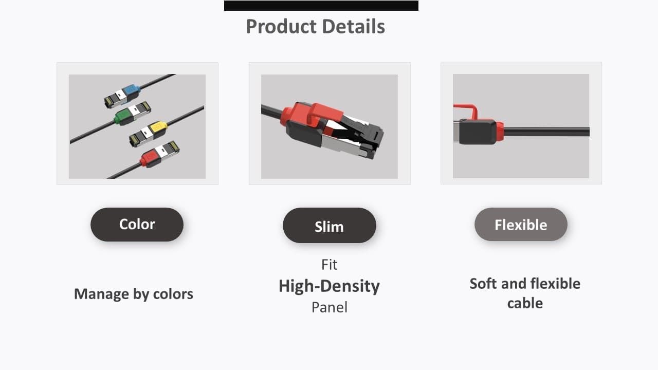 Le câble mince cat.6a est petit et flexible, il peut également être utilisé pour travailler avec des panneaux haute densité.