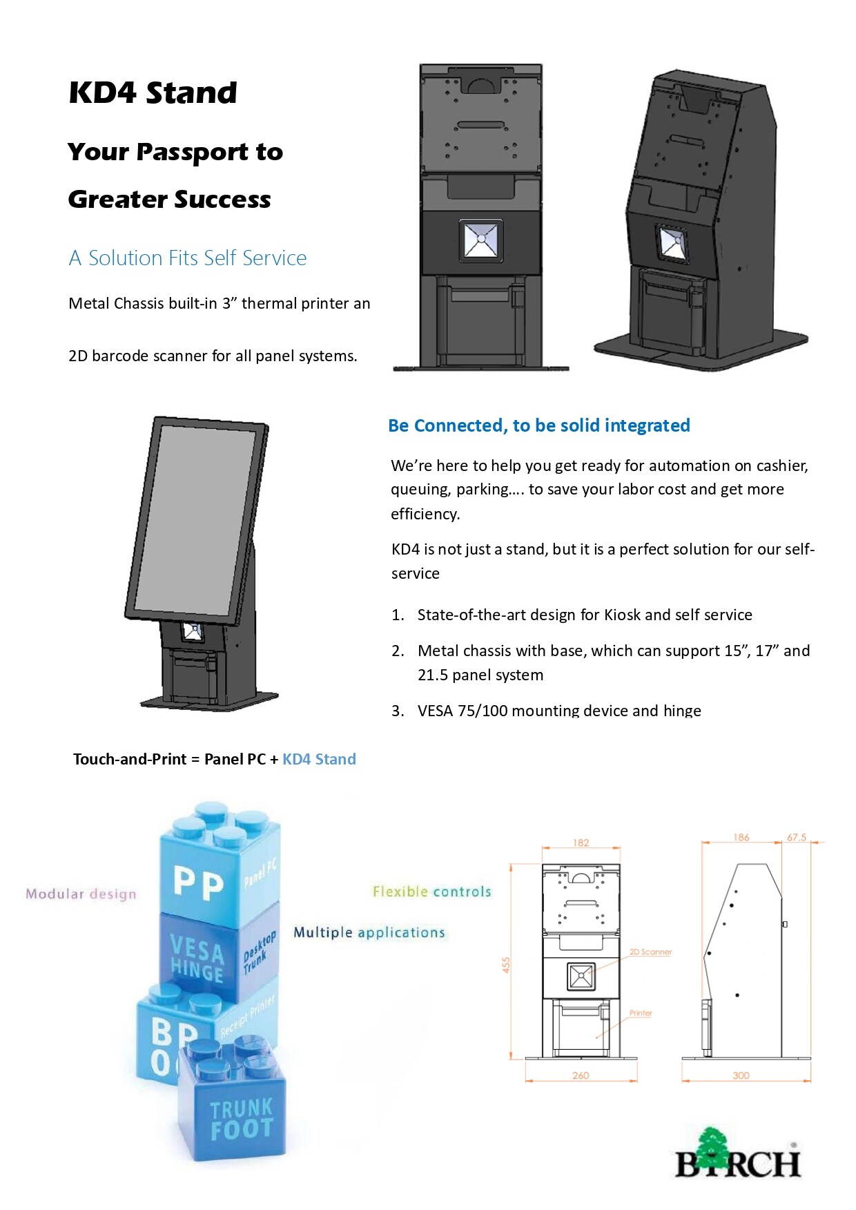 KD4 Stand : 3” thermal printer and barcode scanner | BIRCH TECHNOLOGY INC.