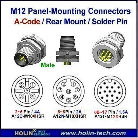 M12 Style A-Coded Connectors For Sensor / Actuator Devices ...