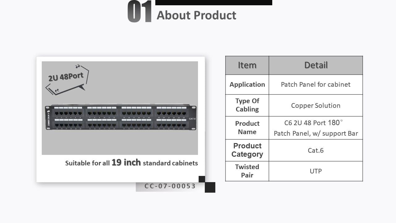 El panel de conexión de 180 grados c6 UTP 48 puertos es adecuado para gabinetes y racks de 19 pulgadas, y admite cableado estructurado de LAN cat6.