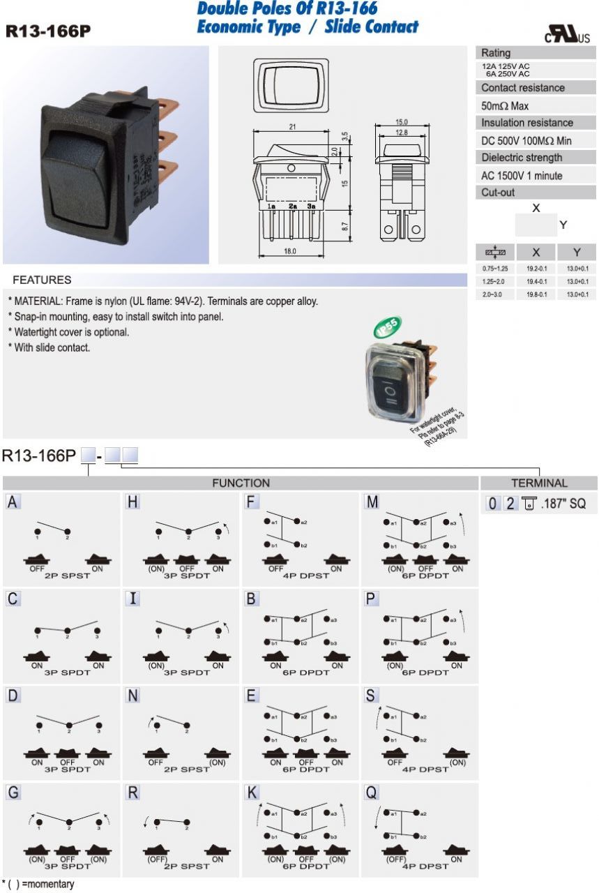 Rocker Switch AC SCI R13 166P Taiwantrade