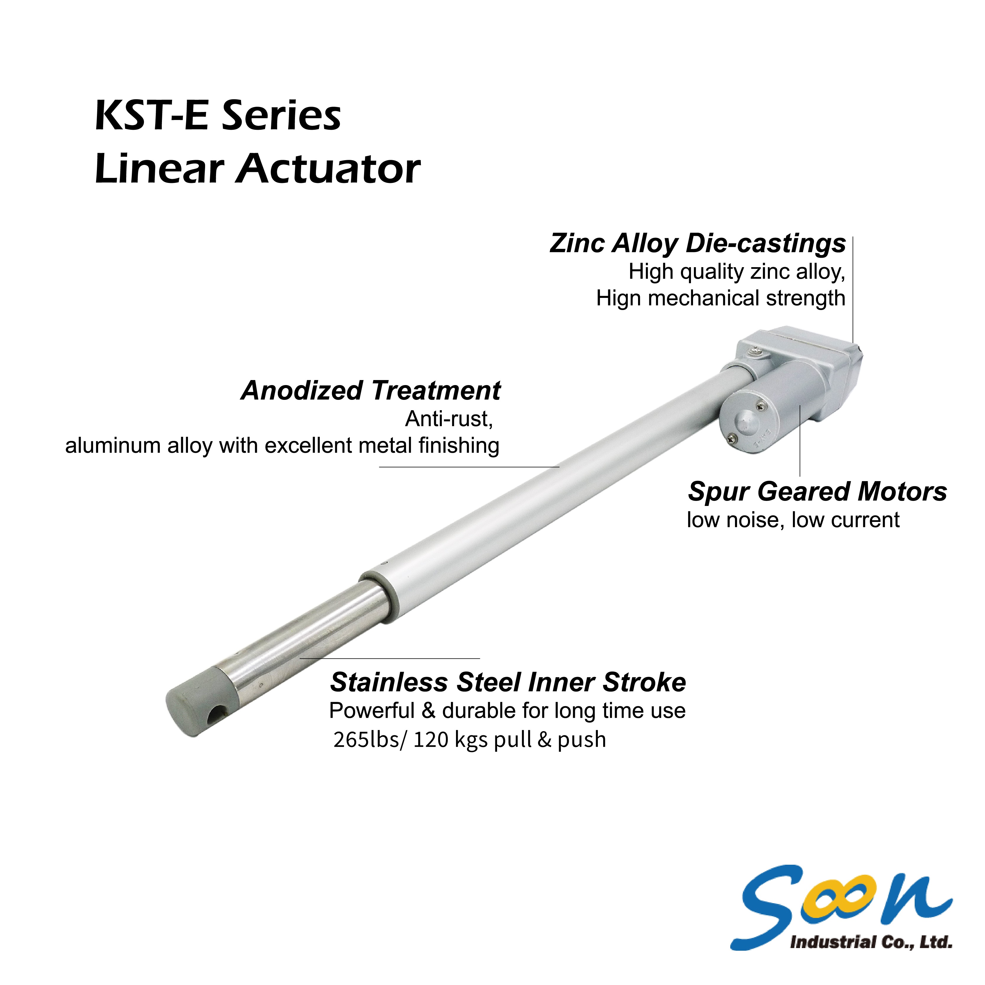 Kst E01 Linear Actuator Stroke Length From 2 To 16 Inch 180 Pounds Lbs 80 Kgs Maximum Lift 24