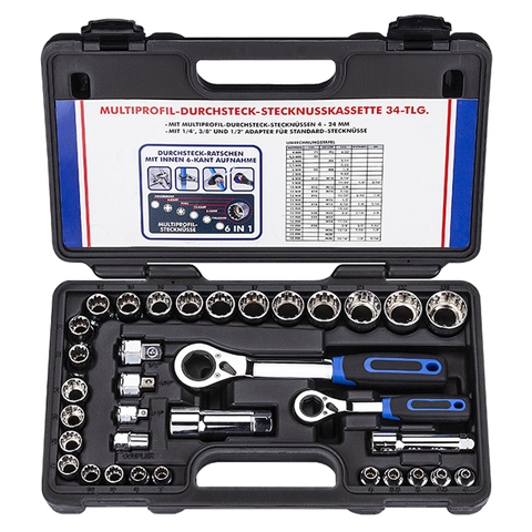 34 PCS 13 & 19 MM(H) MULTI PLUS GO-THROUGH SOCKET SET