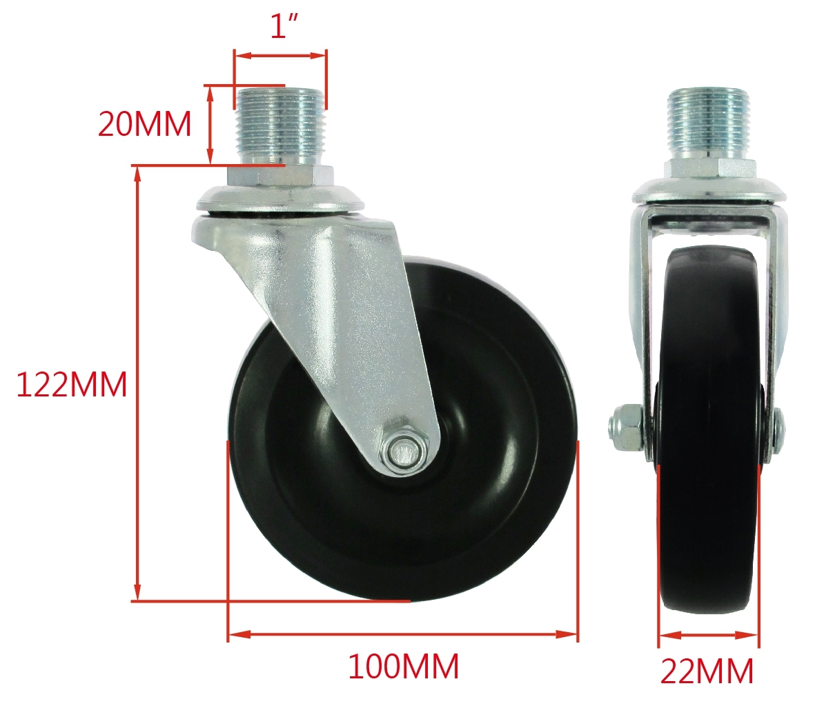 4 Inch Rubber PVC Pipe Swivel Stem Caster Wheel