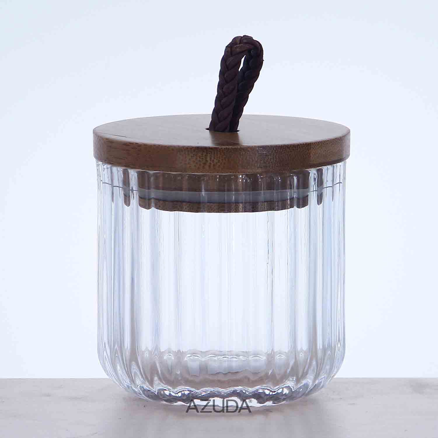 GLASS COTTON JAR W/BAMBOO LID Taiwantrade