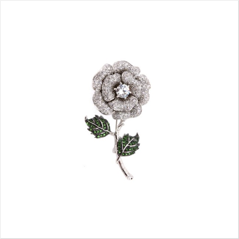 White Rose w/GreenLeaf  Brooch