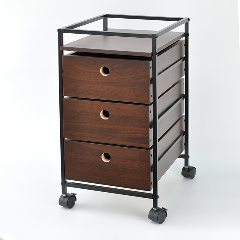 Brown 3 Tier Bathroom Mdf Drawer Wheeled Trolley Top Jingle