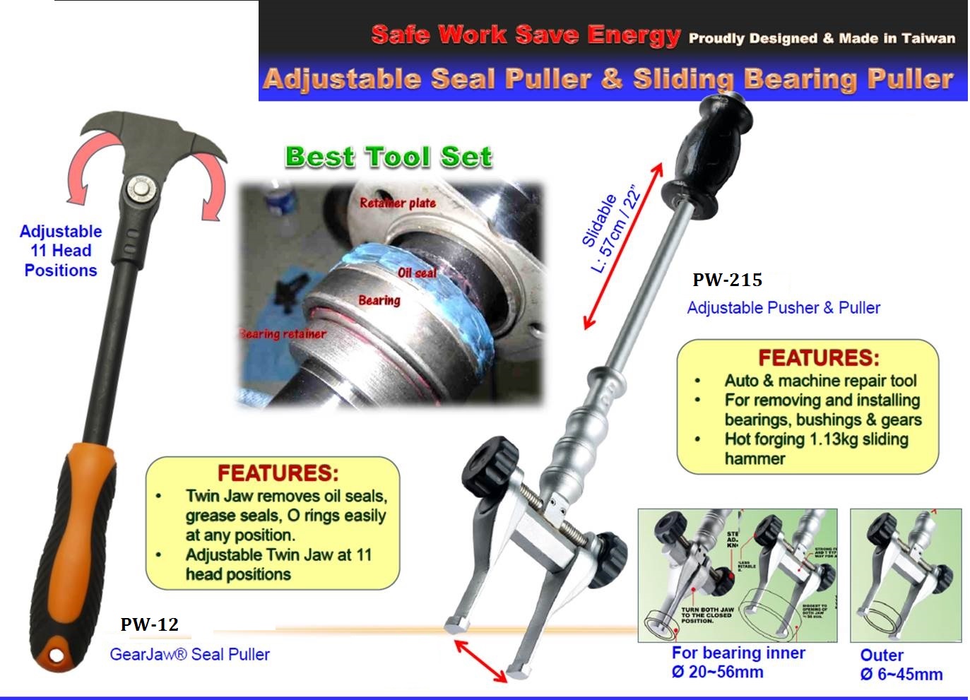 Adjustable seal puller & Sliding bearing puller