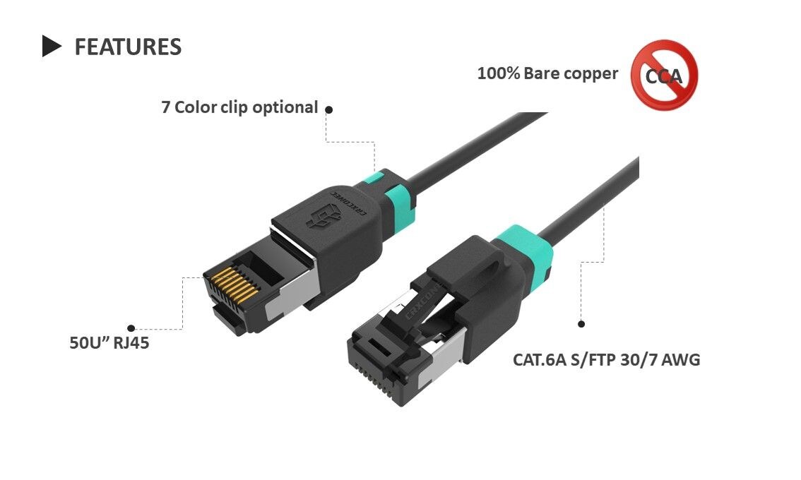 Nuestro cable de conexión de escorpión Cat.6A puede ensamblar sus propios clips, hace que su cable de conexión sea más fácil de identificar, puede cambiarlo usted mismo.