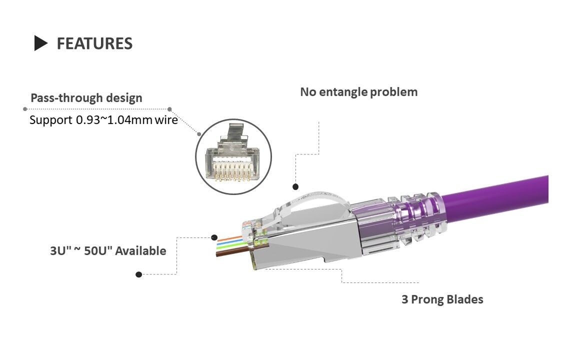 El enchufe fácil del diseño del pestillo de arco Cat.6 tiene un diseño hermoso, y el pestillo también es duradero y de consistencia de calidad, puede hacer que su marca tenga más valor, no solo gana el valor de la marca, sino que también tiene un buen informe de prueba, puede pasar el componente Pruebe fácilmente, para que su marca sea más valiosa, el diseño perforado facilita la instalación del cable central. El montaje claro evita errores en las líneas de cables, el diseño de paso hace que su enchufe sea perfecto. El cableado rápido mejoró la productividad. Y lo más atractivo es que nuestro pestillo se puede tirar de más de 180 ° más de 20 veces, muestra durabilidad.