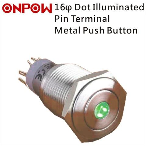 ONPOW 16mm Metal Push Button Switch Dot Illuminated Pin Terminal 