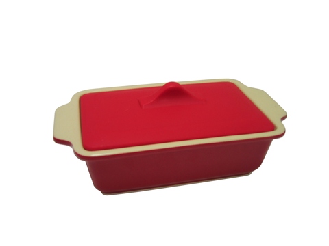 Ceramic Mini Casserole, Rectangular, Red, w/Silicone Lid