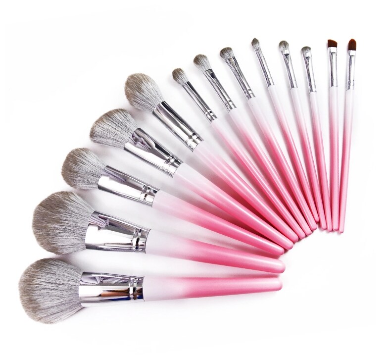 Pinkwhite wood handle cosmetic & makeup brush set 13pcs